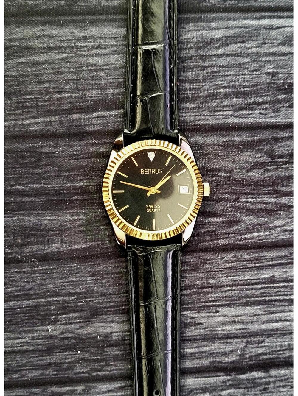 Rare Benrus Smoke Swiss Diamond President Watch Fluted Bezel